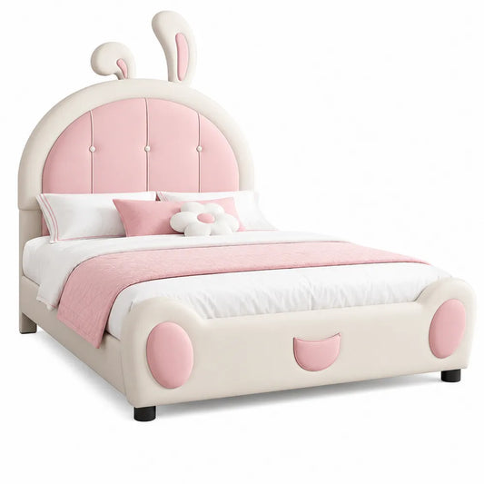 Letto per bambini in legno e pelle PU Rosa/Bianco
