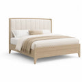 Letto matrimoniale in legno con testiera in tessuto