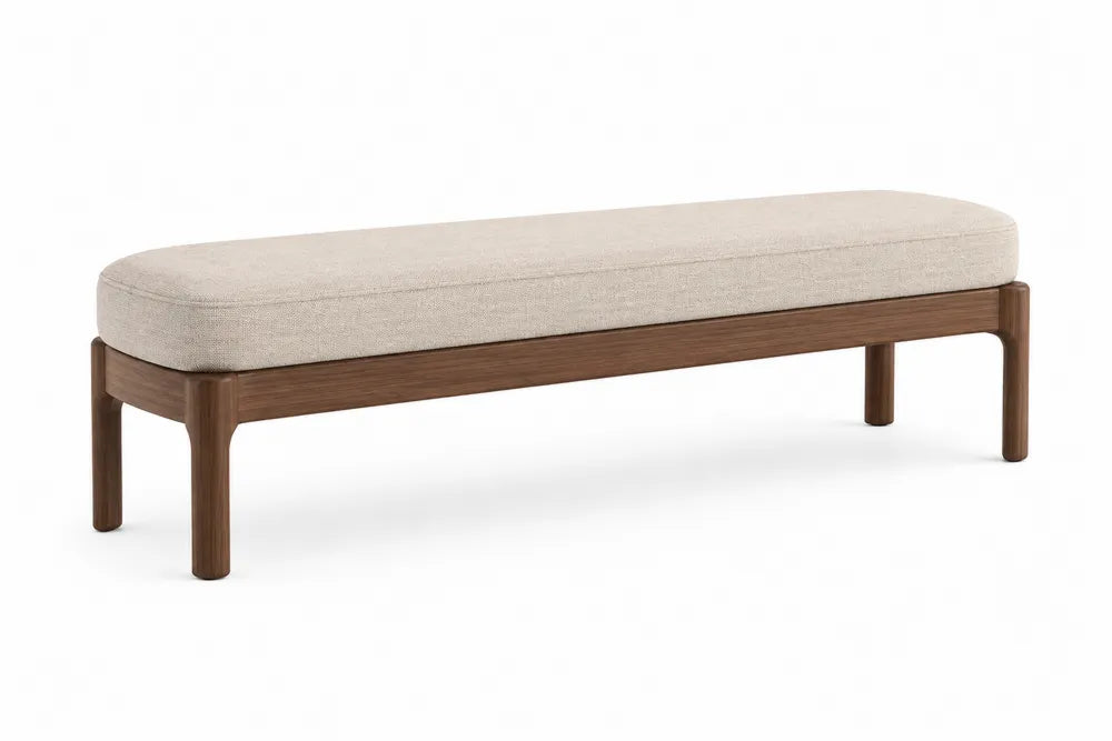 Panca in Legno con Sedile in Tessuto Beige 150x40x45 cm