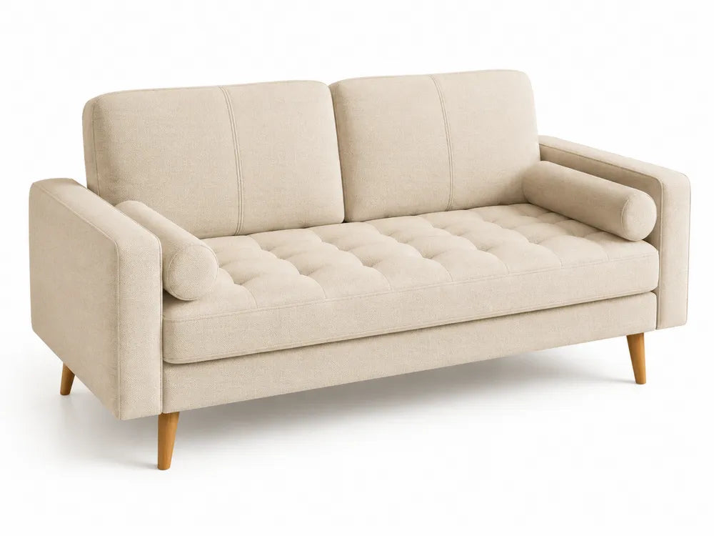 Divano in tessuto beige a 3 posti con gambe in legno