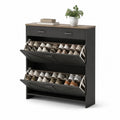 Scarpiera Nero in Legno MDF Tre Livelli 87x30x120 cm