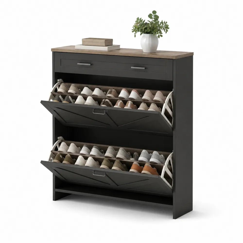 Scarpiera Nero in Legno MDF Tre Livelli 87x30x120 cm