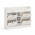 Scarpiera in Legno MDF Bianco con 5 Scomparti e 2 Cassetti