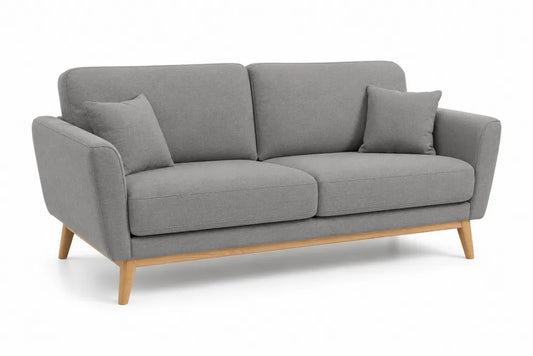 Divano a 2 posti in tessuto grigio con gambe in legno