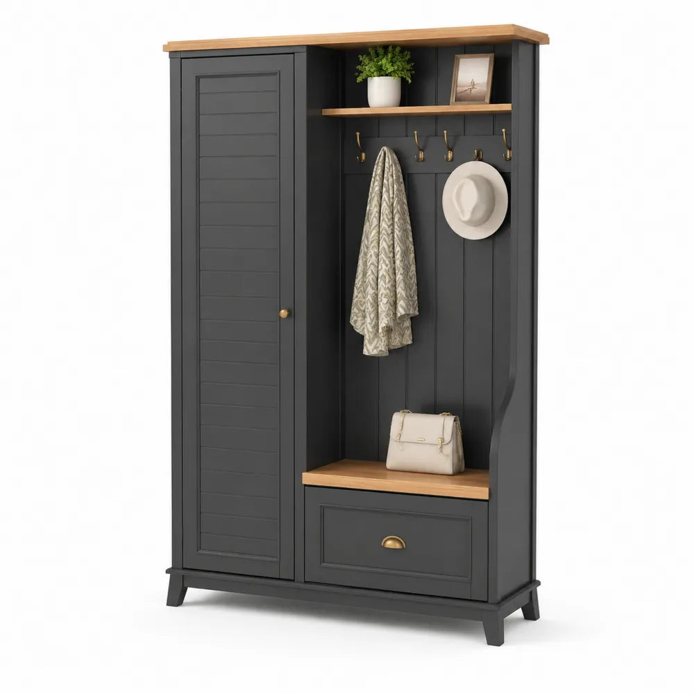 Appendiabiti Ingresso in MDF con Armadio e Cassetto Nero e Rovere